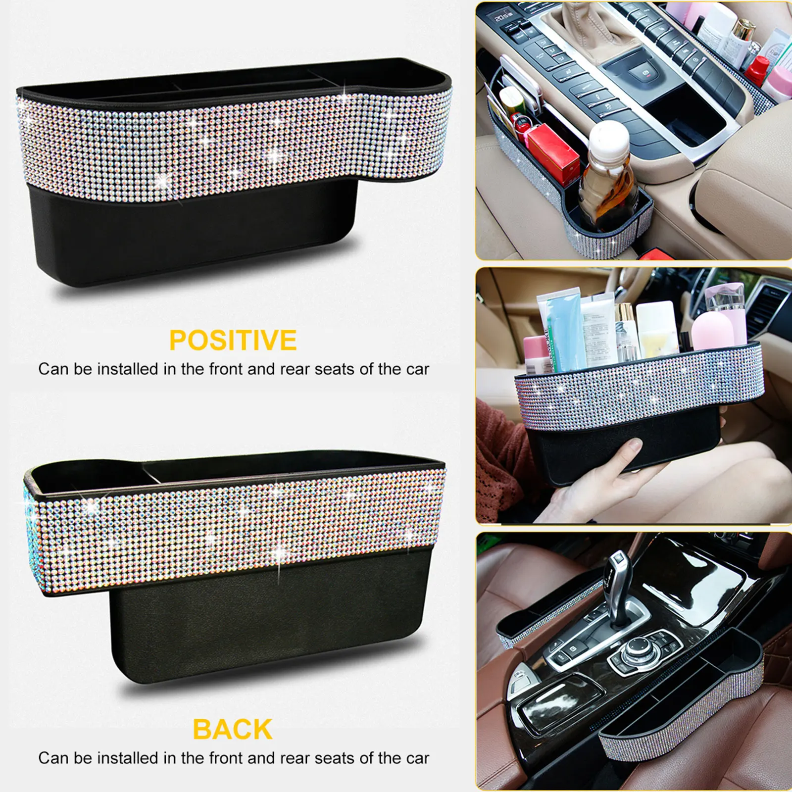 

1Pcs Universal Car Seat Gap Storage Box Microfiber ABS Durable Organizer Rhinestone Studded Driver Side