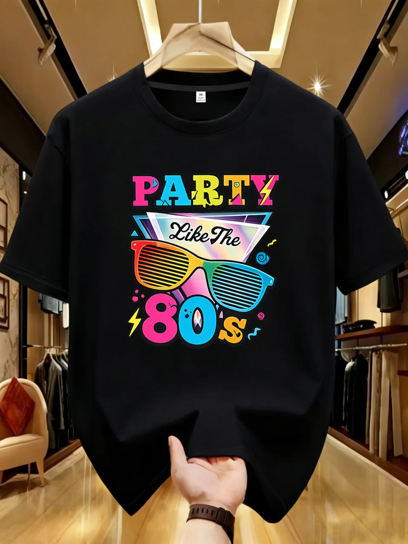 

【YJ00013】Colorful glasses lettePlus size women's round neck short sleeve T-shirt with elastic half sleeves and trendy prints