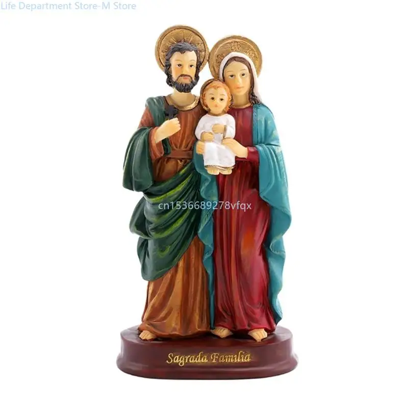 

Holy Family Statues Colorful Religious Figurine Decors Resin Christmas Statue