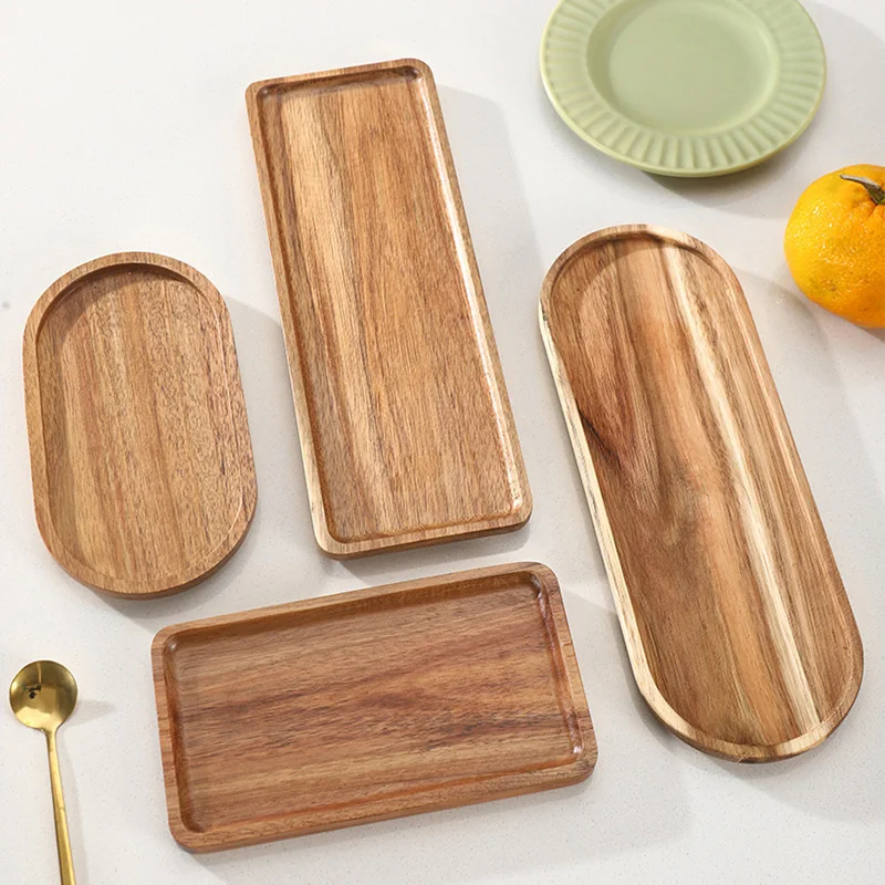 1 PCS Japanese Wooden Tray Table Tableware Oval Rectangle Shape Food Tea Fruit Dishes Dessert Serving Plate Kitchen Supplies