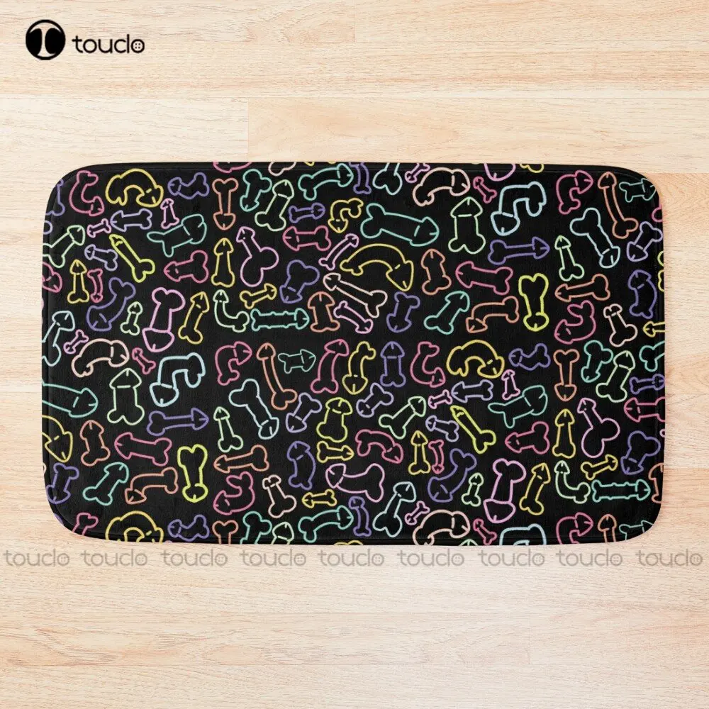 Pastel Penis Pattern Mask Black Bath Mat Movies Carpet