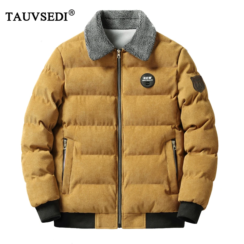 Winter Men Fleece Warm Thermal Corduroy Casual Jackets Parka Coat Mens Lapel Overcoat Windbreaker Jacket Male Outwear Parka 5XL