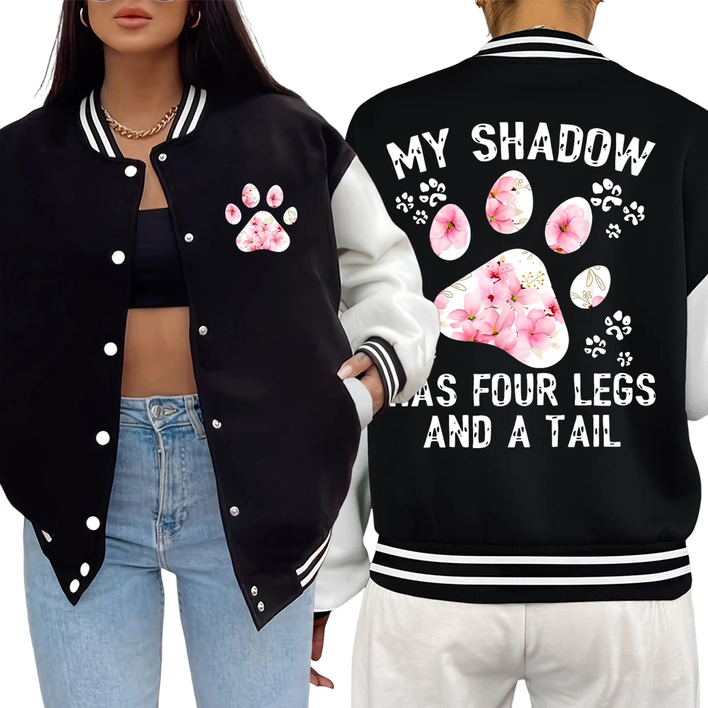 

Cat Footprints Petal Print Design Baseball Jersey Women Soft All-Match Jacket Casual Loose Clothes Autumn Fashion Streetwear
