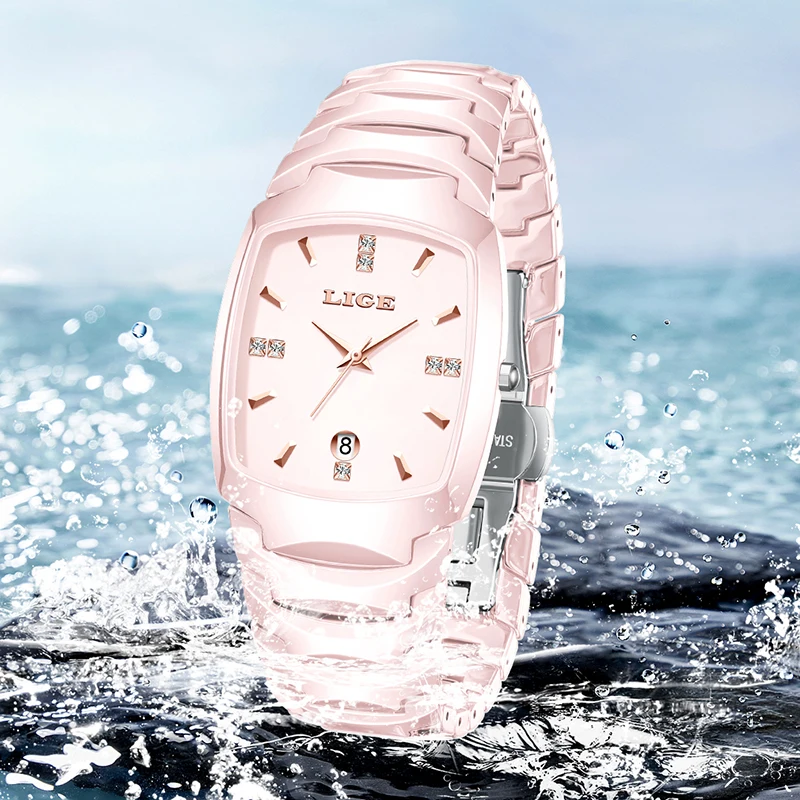 ساعة LIGE Fashion للنساء ساعات كوارتز مربعة من الفولاذ الإبداعي للنساء من أفضل العلامات التجارية الفاخرة الأنيقة المقاومة للماء كرونوغراف للتاريخ
