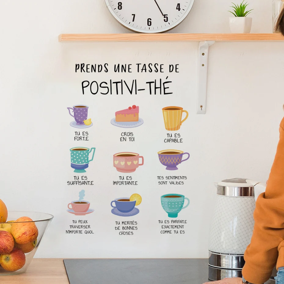 Health Therapy Wall Sticker Positivi-tea Positivity Mental  Wall Art Poster for Bedroom Living Room Decor