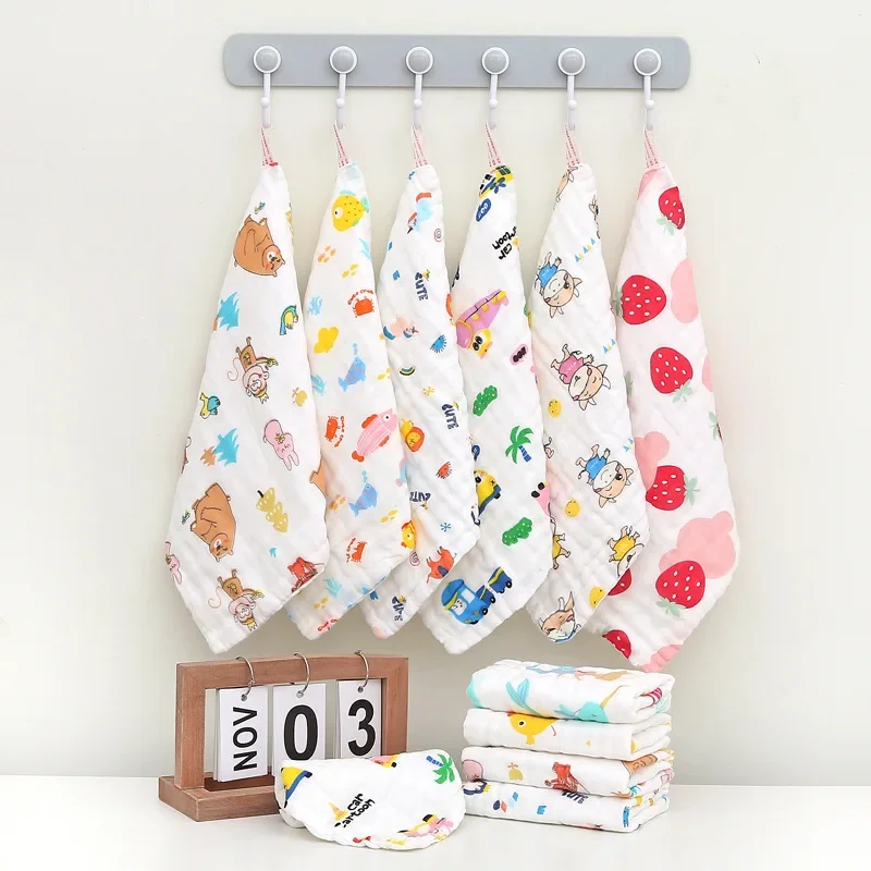 Baby face towel, pure cotton high-density cotton  baby face towel, cartoon gauze saliva towel, printed handkerchief