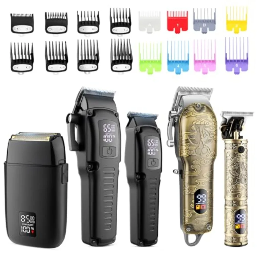 

Cordless Professional Barber Hair Clippers Trimmer Shaver Set for Men with Zero Gap T-Blade and 8500 RPM Electric Shaver in Bla