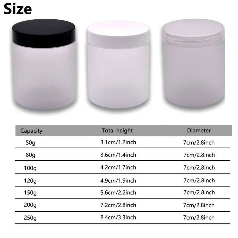 12Pcs 50/80/100/120/150/200/250g Plastic Sealed Cream Jars Refillable Frosted Packaging Bottles Portable Eye Cream Containers