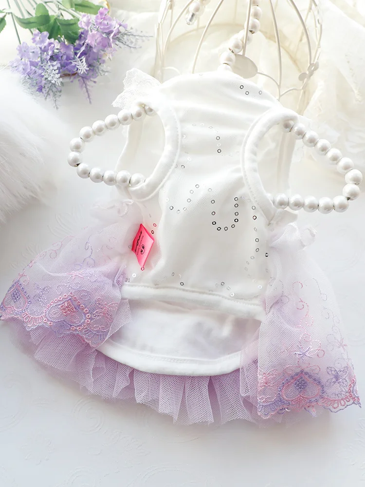 Dog Clothes Spring/Summer Thin Cat Princess Dress Purple Beautiful Wedding Dress Small Dog Teddy Pet Dresses