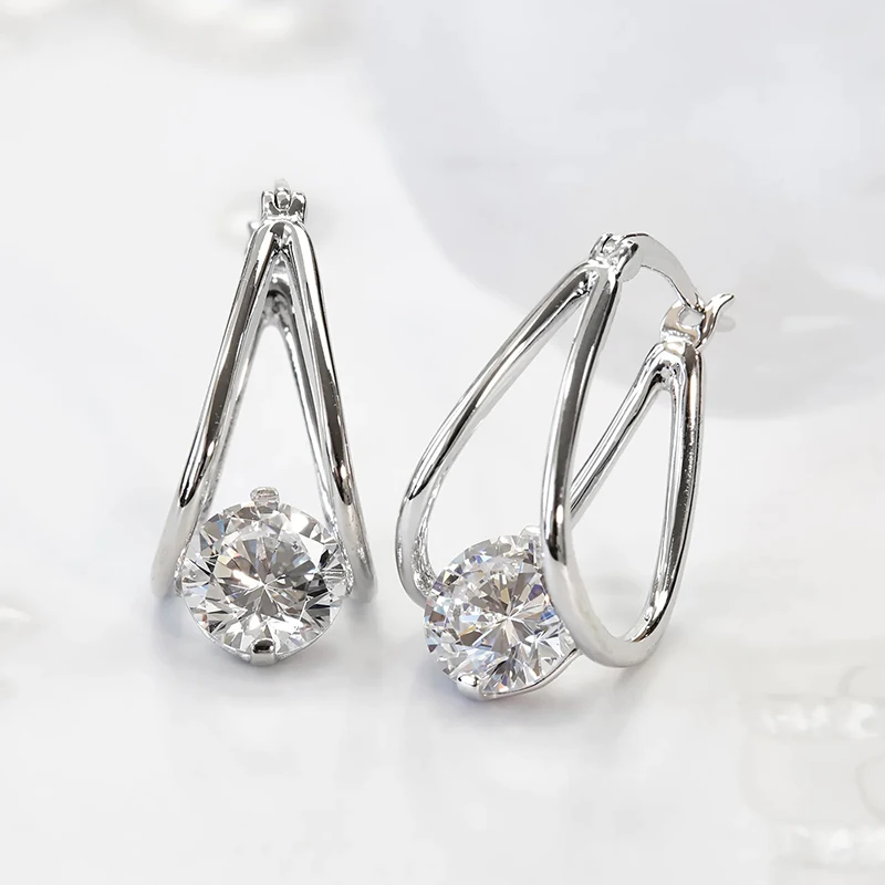 Huitan Trendy Female Hoop Earrings with CZ Fashion Versatile 3 Metal Colors Earrings for Women Temperament Elegant Girl Jewelry