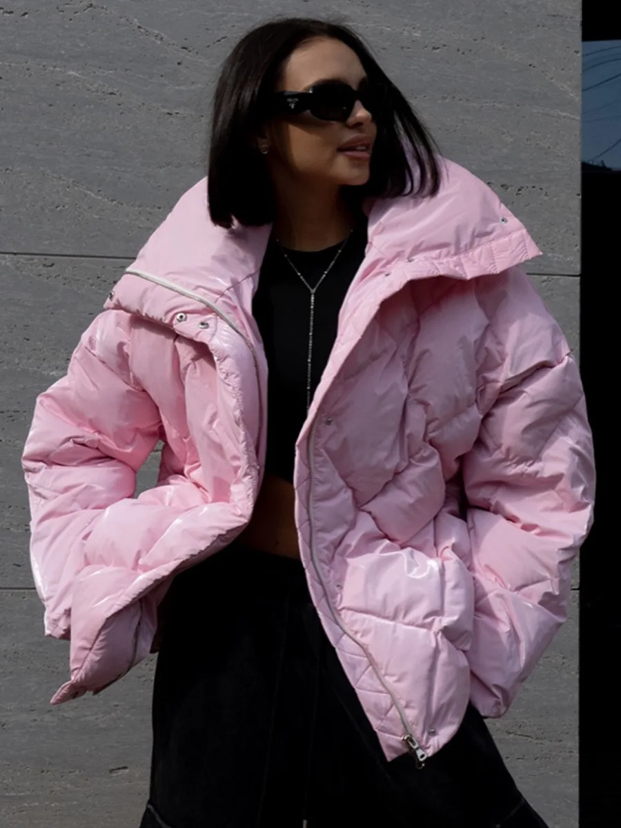 Bornladies Women\'s Autumn Winter Thicken Warm Cotton Jacket Matte Glossy Lapel Bread Jacket Fashion Loose Casual Cotton Jacket
