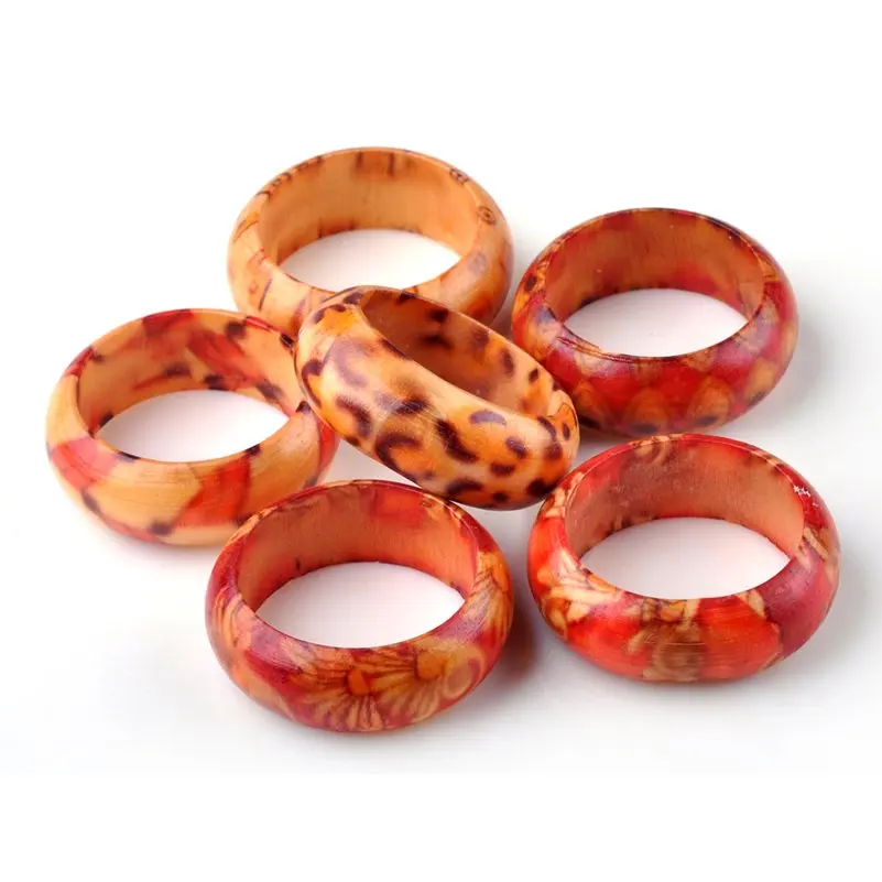 20Pcs Fashion Wooden Finger Rings For Women Men Mixed Pattern Wood Leopard Jewelry Rings Bulk Lots Party Christmas Gift