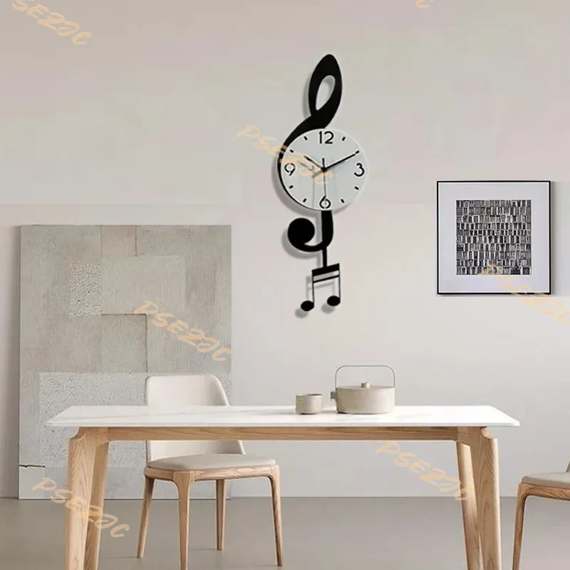 الإبداعية والعصرية غرفة المعيشة رمز الموسيقى البندول ساعة حائط التصميم الحديث ديكور المنزل الصامت #5
