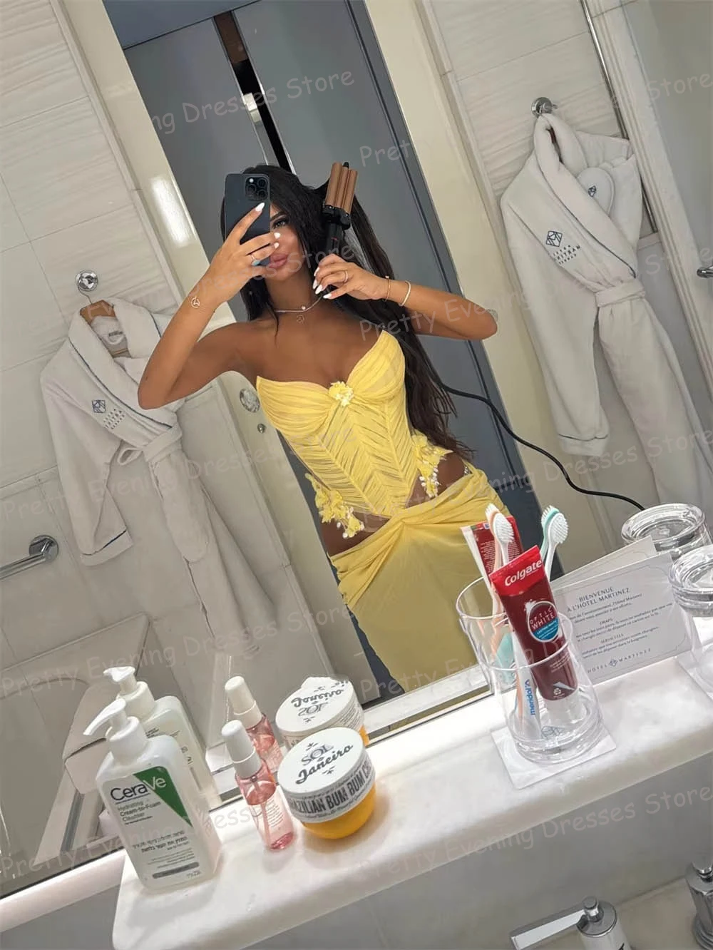 فساتين سهرة مثيرة على شكل قلب أصفر مكشكشة حورية البحر للنساء بدون أكمام فساتين حفلات مخصصة من فيستدوس دي نوفيا