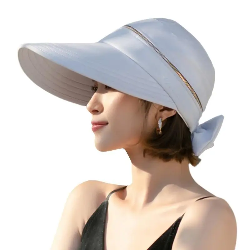 39BD Sun Visors for Women Wide Brim Zip-Off Sun Hat Bow Decors Open Top Beach Hats