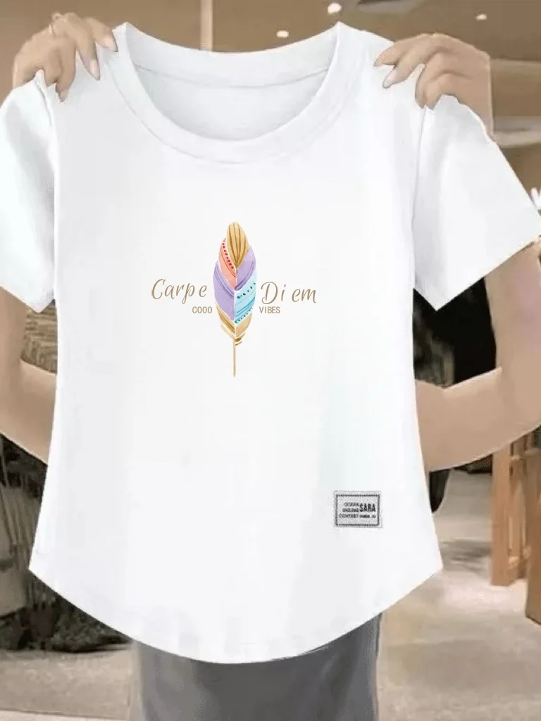 

Новая женская футболка в китайском стиле с цветочным принтом, белая, с коротким рукавом, приталенная, больших размеров, универсальная, омолаживающая, с эффектом подтяжки талии, модель Bell.