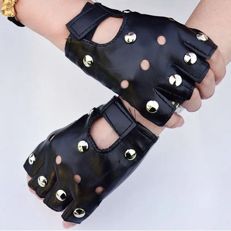 

Artificial Leather Half-Finger Gloves Theatrical Punk Hip-Hop Driving Motorcycle Performance Party Fingerless Mittens