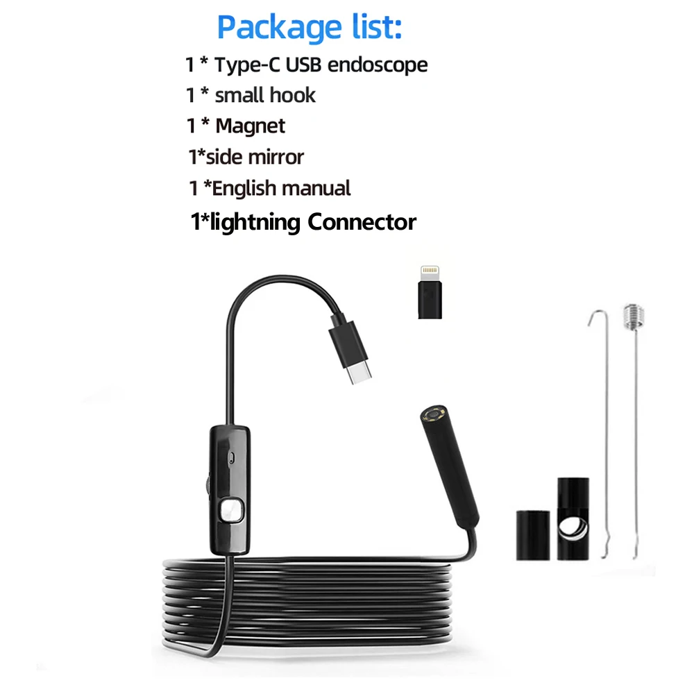 iPhone Arabalar İçin Endoskop Kamera Endoskopik Su Geçirmez 8 LED Borescope Otomobil motoru Muayene iPhone