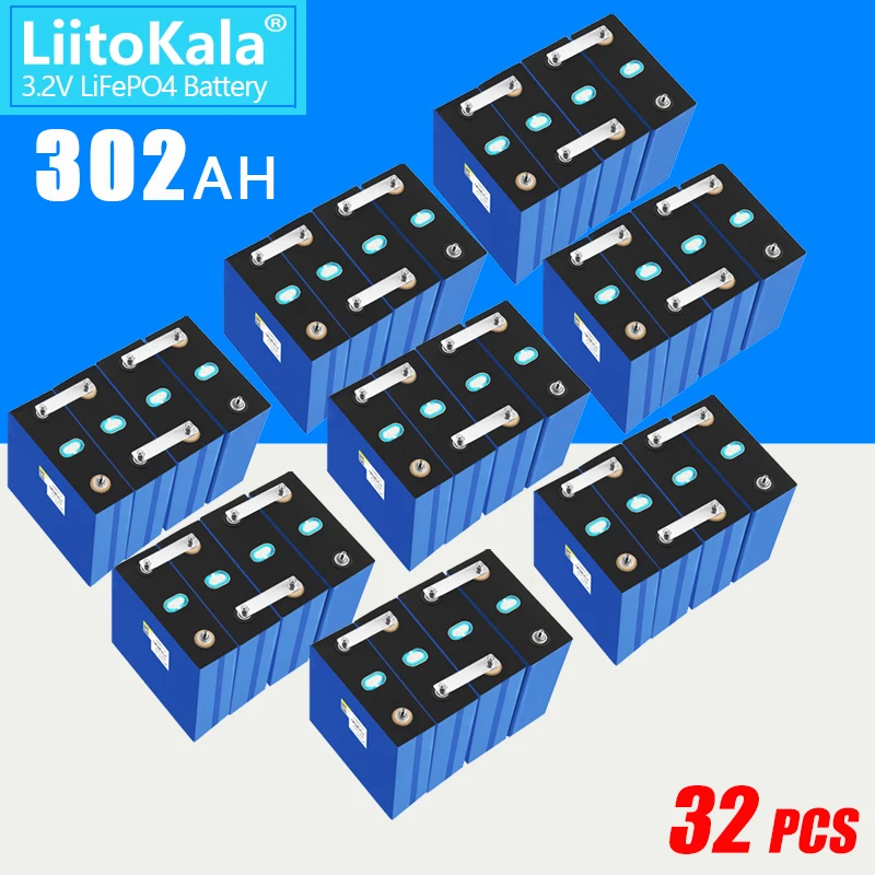 32PCS lifepo4 battery 3.2v 302Ah 310Ah Rechargeable Cell Lithium Iron Phosphate DIY Golf Car Boat RV Solar System EU US Tax Free