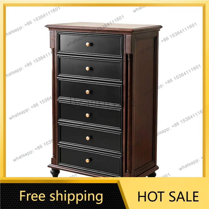 ZJ. French vintage all-solid wood two-tone eight-drawer cabinet, vintage style living room storage cabinet