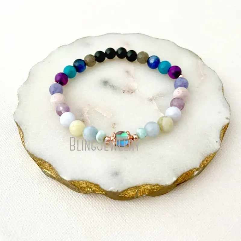 

WMB43528 Mala Bracelet With Kyanite Mystic Aura Quartz Sugilite Amazonite Beads Galaxy Yoga Gift For Her