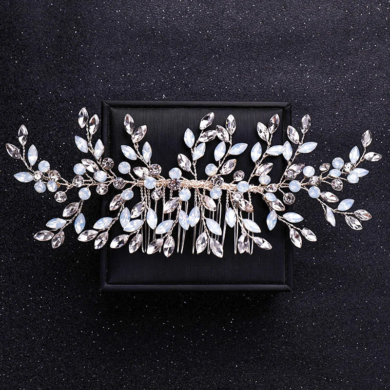 Silver Color Flower Pearl Crystal Wedding Hair Comb Hairpin Headband For Bride Women Wedding Hair Accessories Jewelry Tiara Gift