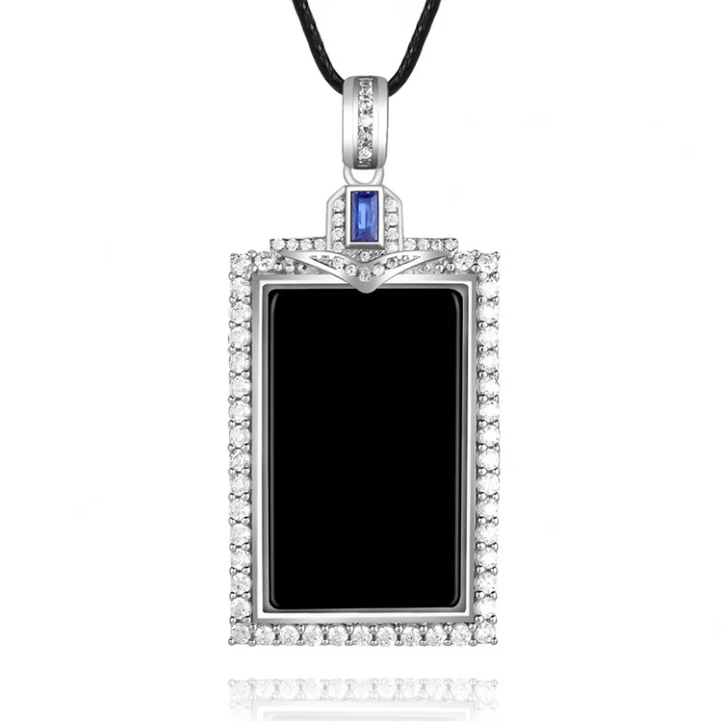 

S925 Sterling Silver Natural Type A Black Jadeite Translucent Green Amulet Plaque Minimalist Women's Necklace