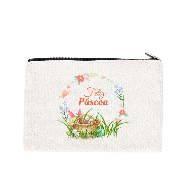 Easter Print Pattern Series Canvas Makeup Bag, Large Capacity Bag, Multifunctional Storage Bag, Women's Handbag