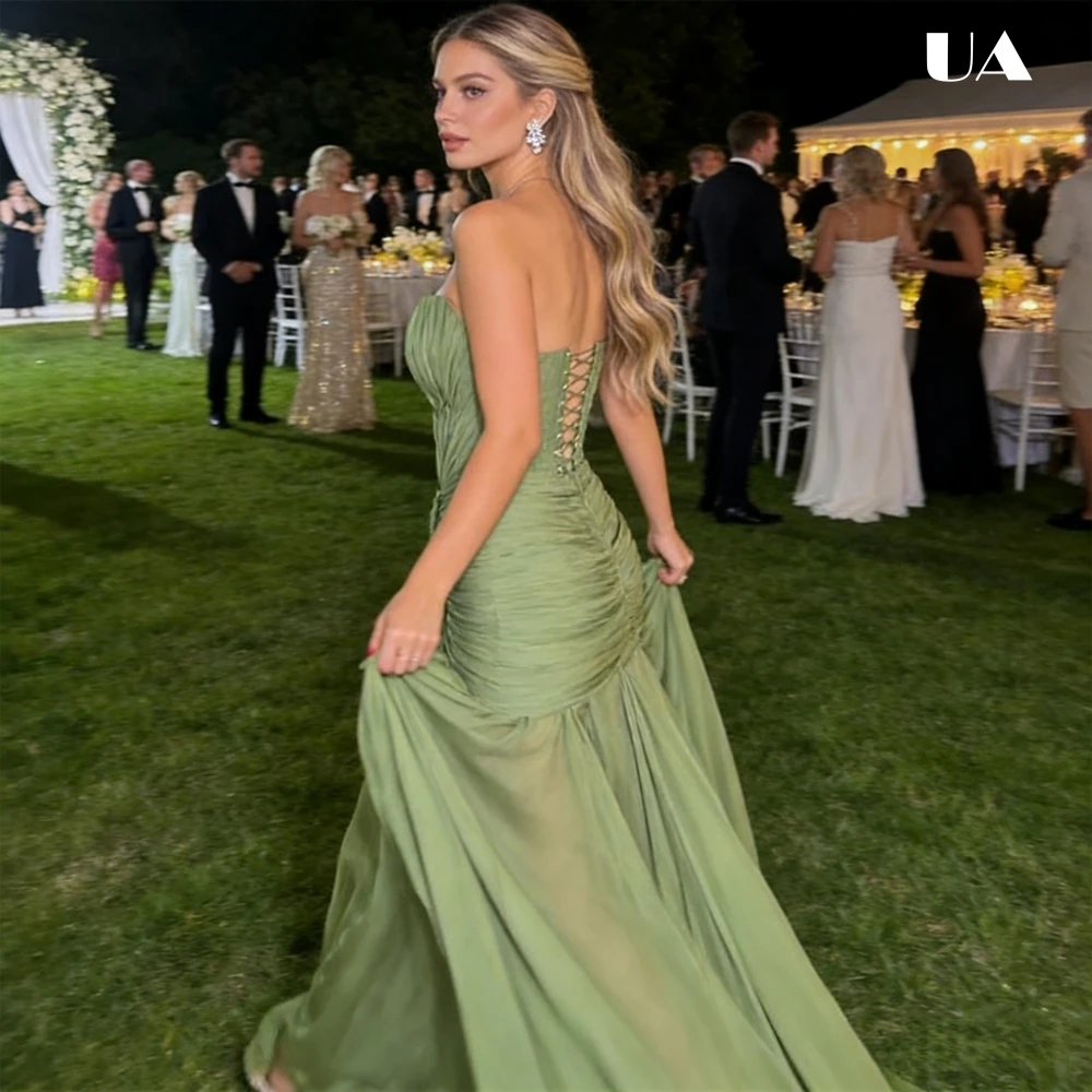 

ULBYANRY Trendy Pleated Chiffon Sweetheart Neck Party Dress Solid Customized Evening Dress for Woman Sheath Sleeveless Prom Gown