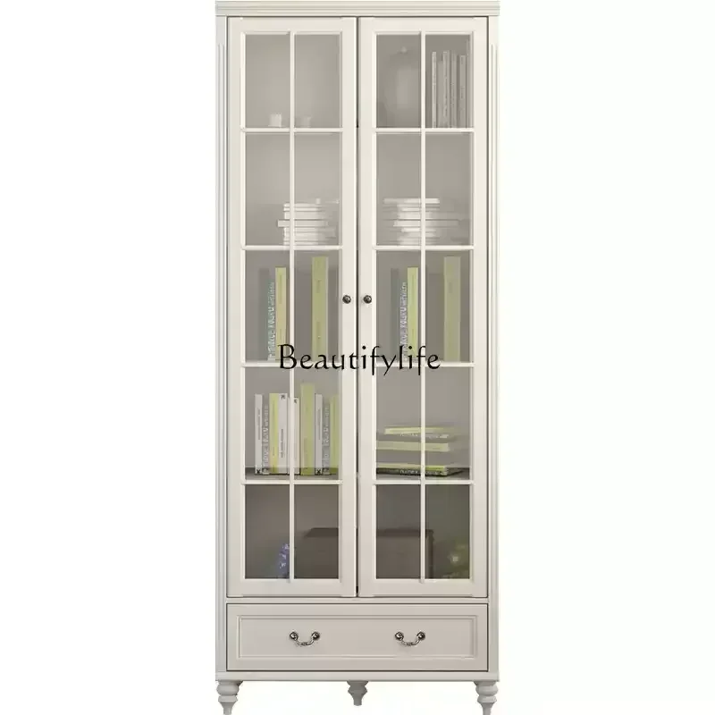 

Pure solid wood American study glass door double door bookcase