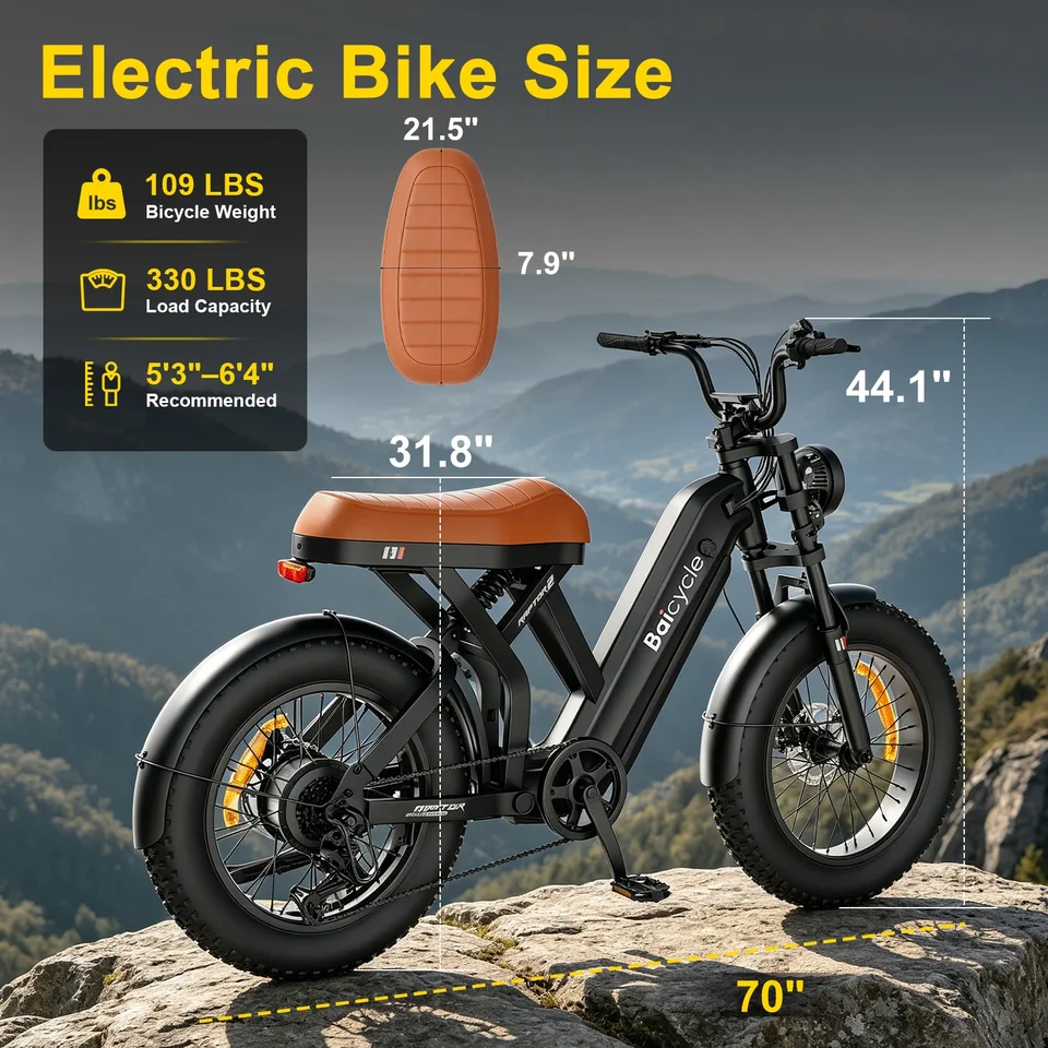 Electric Bike for Adults, 3000W Motor, 40MPH Top Speed, 52V 31.5Ah Battery, Up to 85 Miles Range, 20" Fat Tires, Off Road Mountain E-Bike image 9