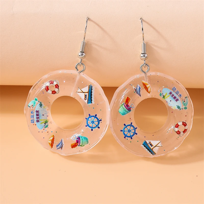 Mode Candy Farbe Harz Schwimmen Ring Tropfen Ohrringe für Frauen Mädchen Party Festival Schmuck Geschenke – Detail 10
