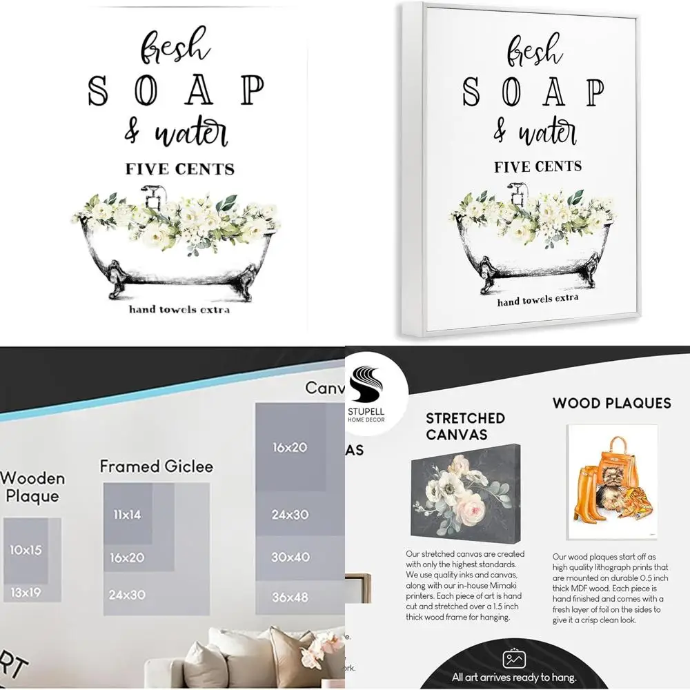 

Fresh Soap & Water Tub Art: Framed Giclee Bathroom Decor by Lettered and Lined