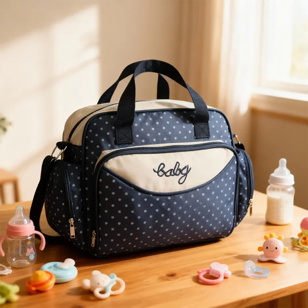 Bolsa de mamá de un solo hombro, bolso cruzado diagonal de gran capacidad, bolsa de pañales portátil pequeña y ligera, moda dot