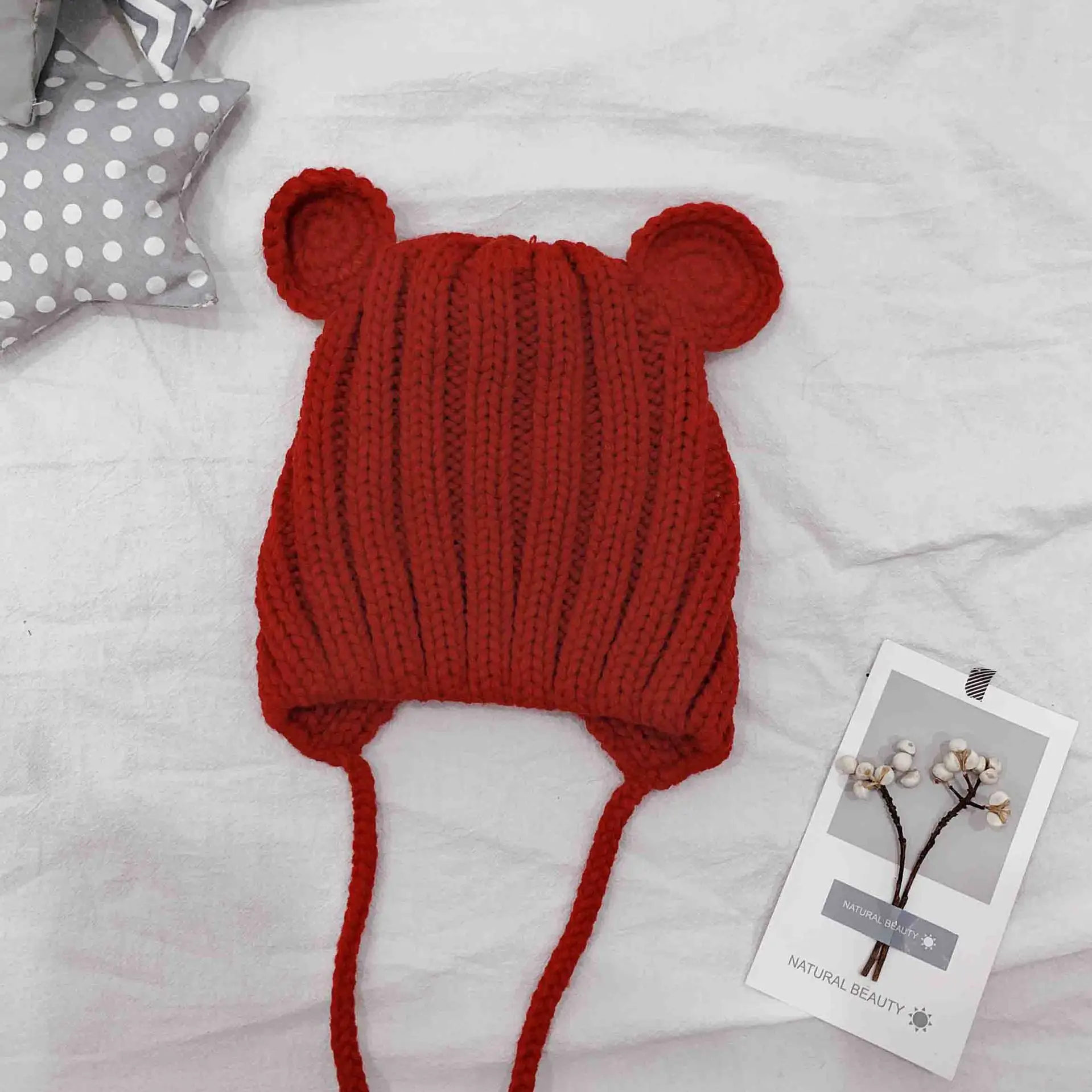 Cute Baby Knit Hat With Ear 2023 Autumn Winter Kids Beanie Cap For Girls Boys Newborn Baby Bonnet Cap Ear Warm Protection Cap