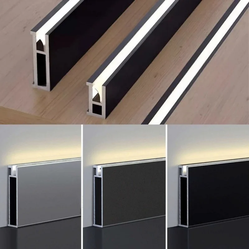 Led Aluminum Profile Ultra-Narrow Skirting Line Recessed Hidden Baseboard Channel Silicone Diffuser Wall Corner Bar Strip Lights