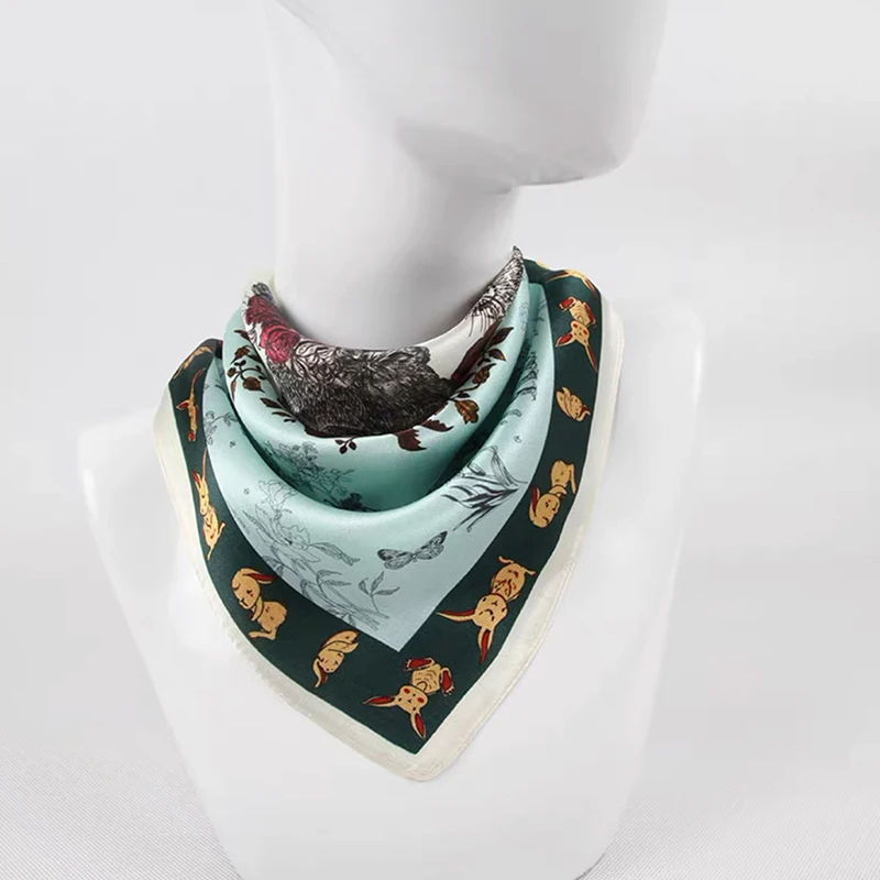 

1pcs 70cm Rabbit Pattern Silk Scarf for Women Simulated Silk Simple Childlike Animal Decorative Headwear Clothing Square Scarf