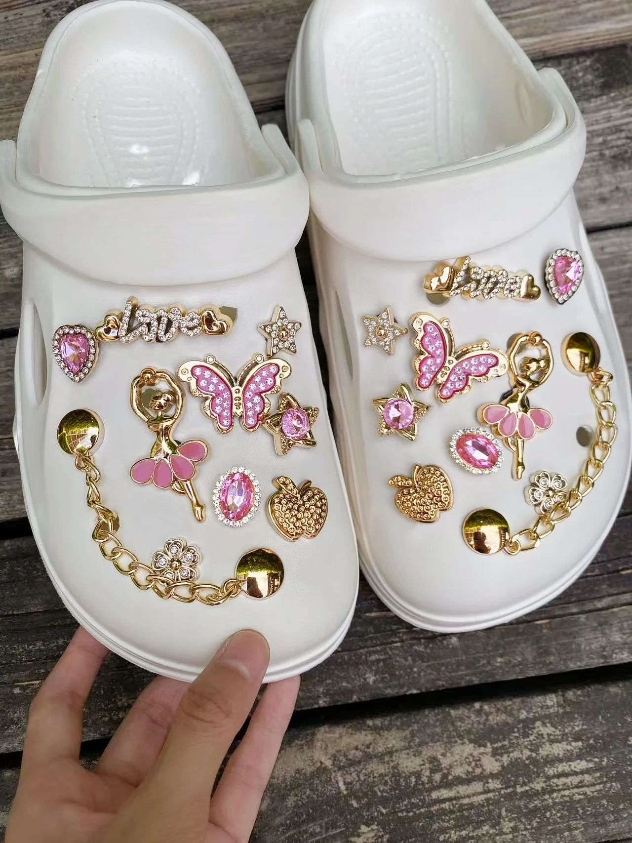 20 pieces of golden fashion (ABS golden chain, butterfly, Dancing girl, letter, apple, pink diamond, flower, star) ABS resin sho