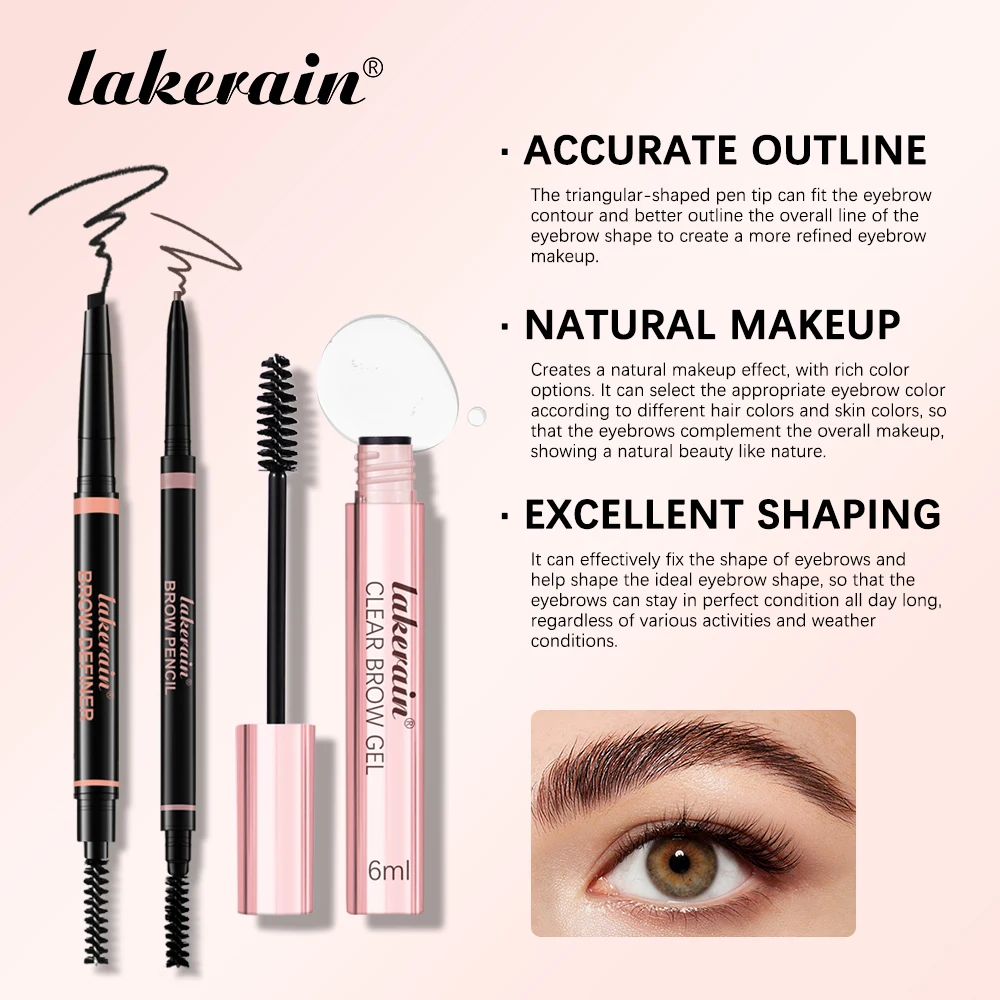 Zestaw do brwi: automatyczna kredka i żel, dwustronna, długotrwała, naturalna, wodoodporna, ultra cienka, trójkątna kredka do makijażu brwi.