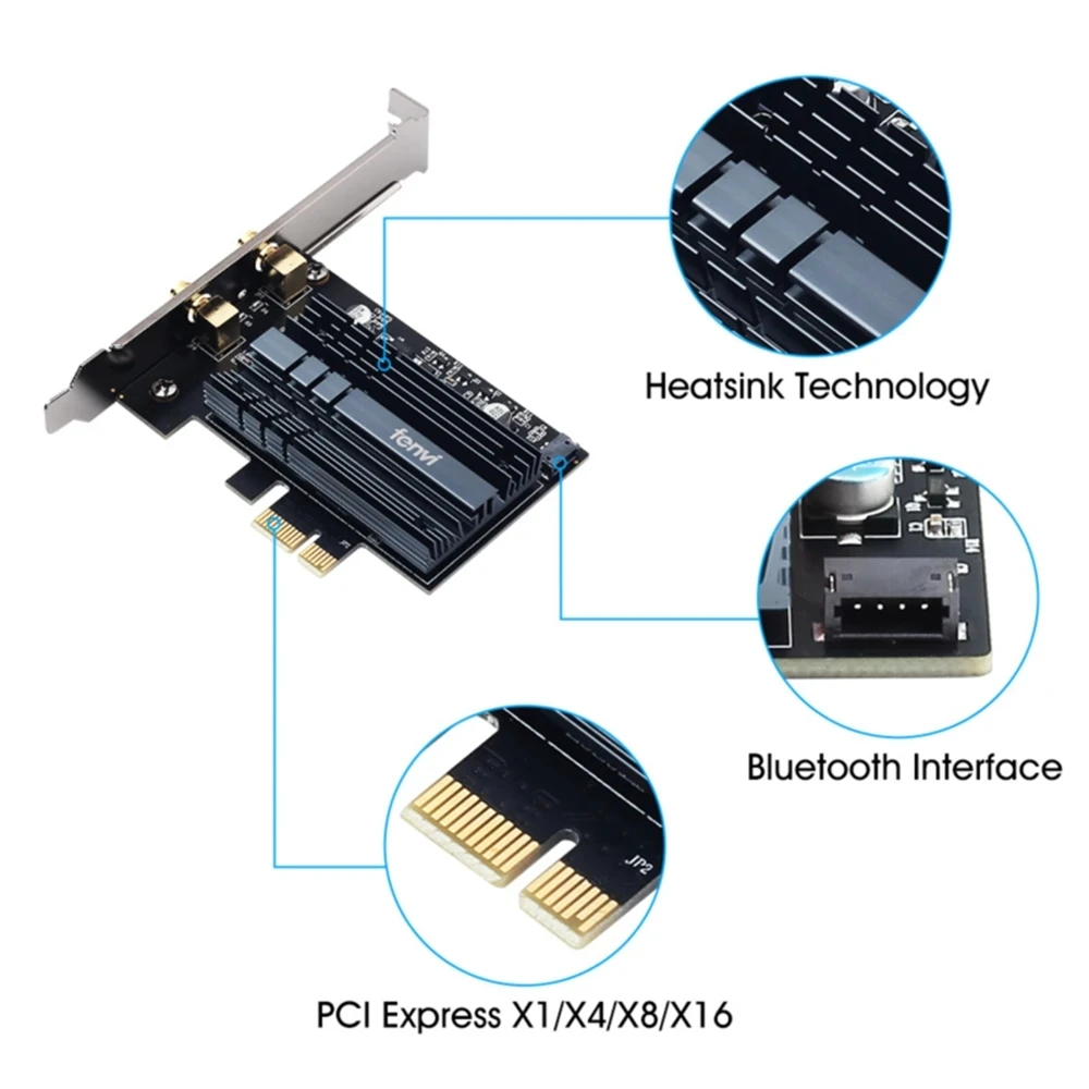 fenvi WiFi 6E FV-AXE300 Intel AX210 Pcie Wireless Adapter Bluetooth 5.3 Tri-band 2.4G/5G/6GHz Network Wifi Card 802.11AX For PC