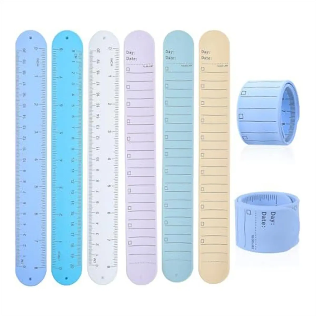 Portable Wristbands, 6 Pieces to Do List Slap Bracelets Silicone Reusable Erasable Wrist for Daily Planner Study Tasks
