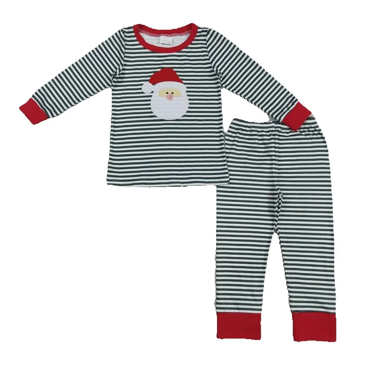 

Wholesale Kids Toddler Christmas Outfit Children Embroidery Set Boy Clothes Long Sleeves Santa Shirt Stripes Baby Pants Pajamas