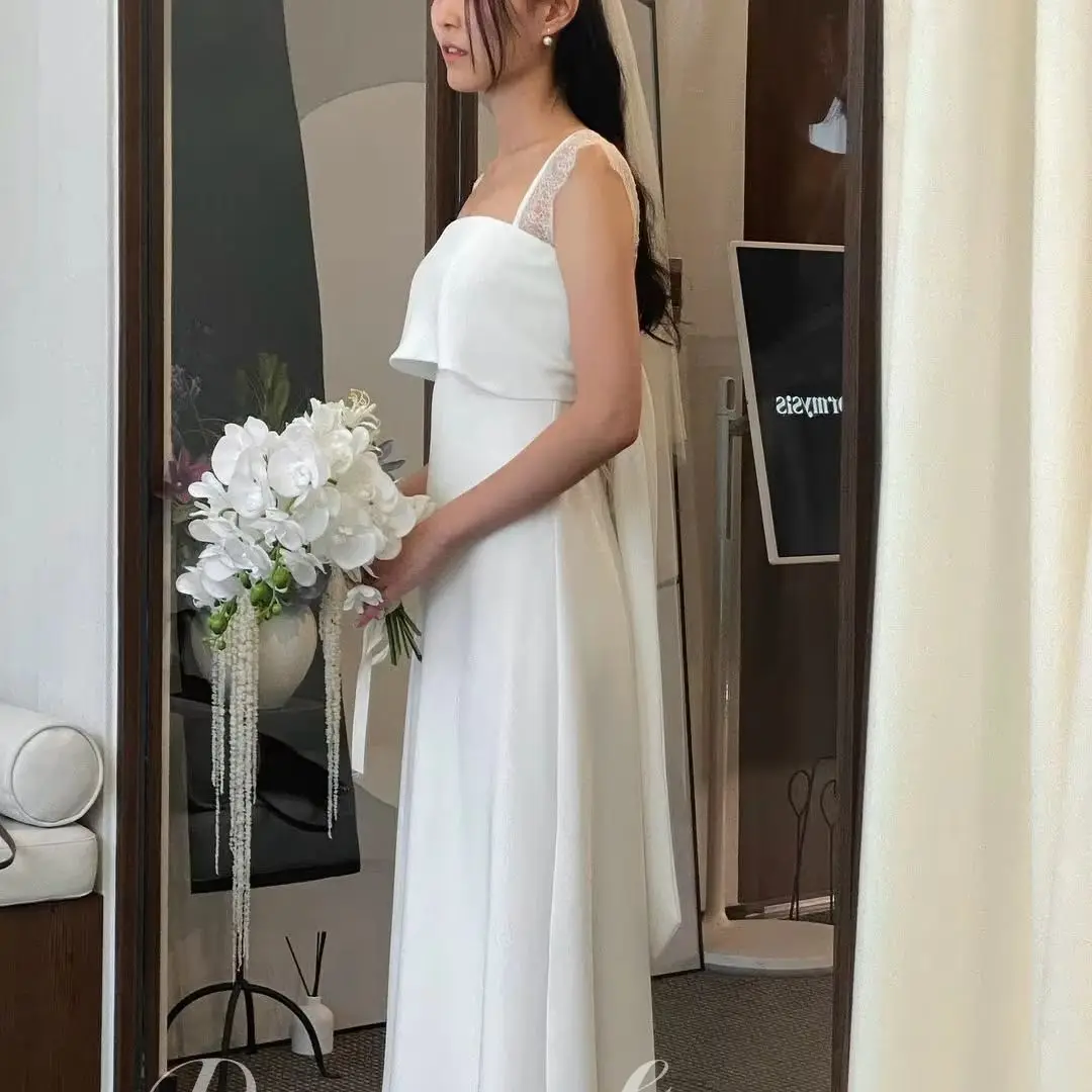 

Giyu New Elegant Soft Satin A-line Wedding Dresses Lace Strap 웨딩드레스 Bridal Gowns Pleat Korea Photoshoot Customized 2025
