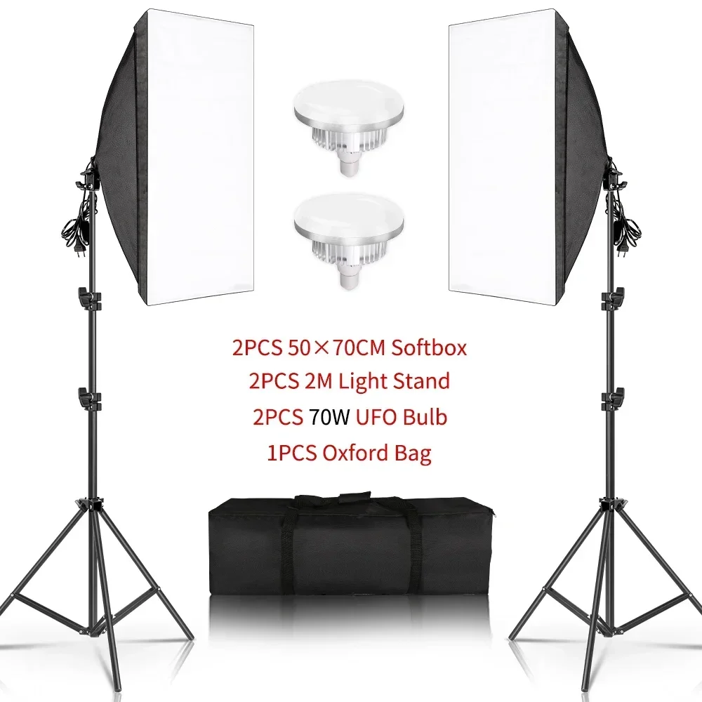 SH 1-3 Stück Fotografie 50x70CM Softbox Beleuchtungssets Professionelles Lichtsystem mit E27 Fotografischen Glühbirnen Fotostudio