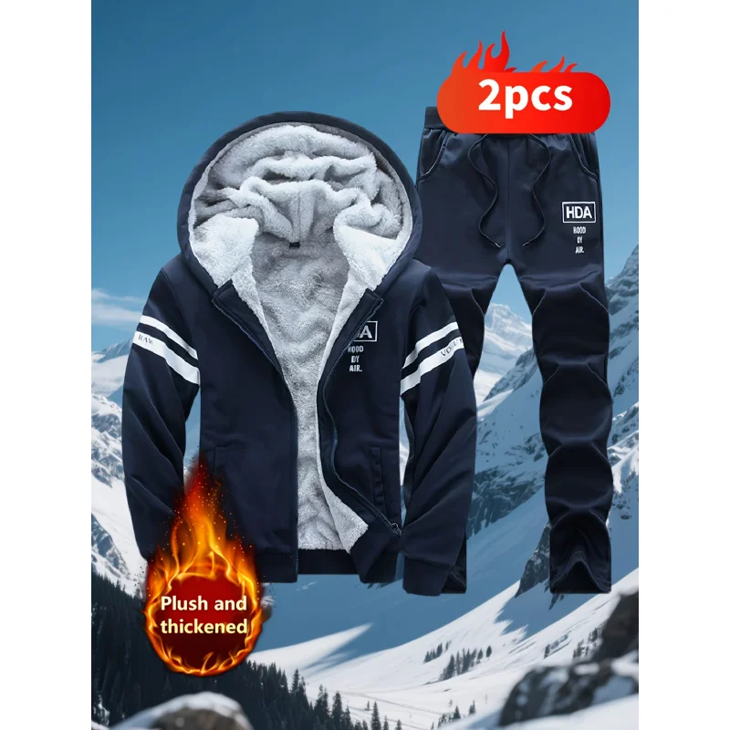 Мужской осенне-зимний спортивный повседневный комплект, флисовая толстовка, мужская осенне-зимняя утолщенная куртка с капюшоном больших размеров, модная брендовая теплая куртка