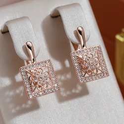 JULYDREAM Square Hollow Embossed Drop Earrings Full Zircon 585 Gold Color Women Vintage Jewelry Wedding Party Accessories