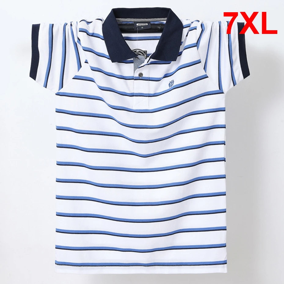 Summer Men's Striped Polo Shirt  Plus Size 7XL Short Sleeve Polo Shirts Fashion Casual Breathable Polo Shirt Male Big Size 7XL