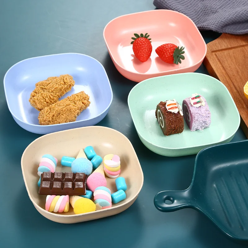 Household wheat straw bone-spitting plate with base, fruit dining table, garbage square deepened plastic plate
