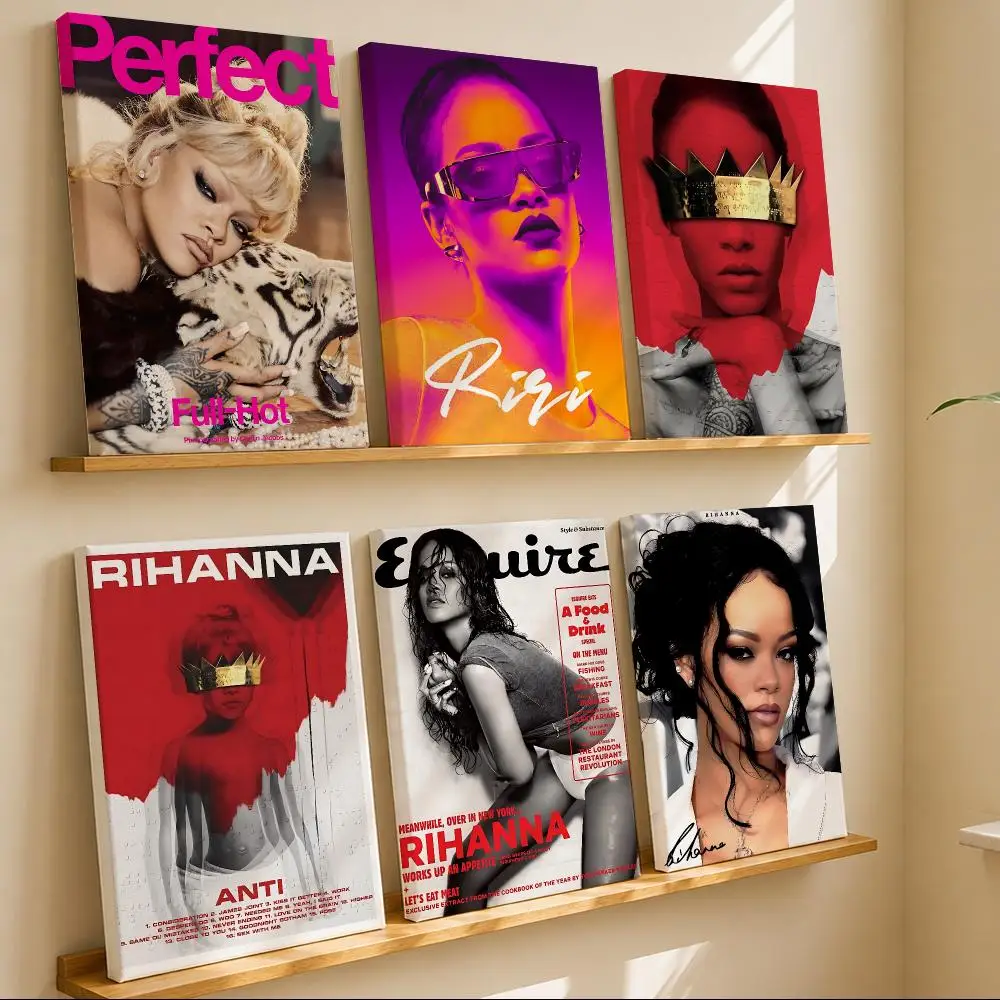 Luxury Pop Singer R-Rihanna Framed Wall Painting Canvas Art Poster with Solid Wood Frame for Living Room Home Decor