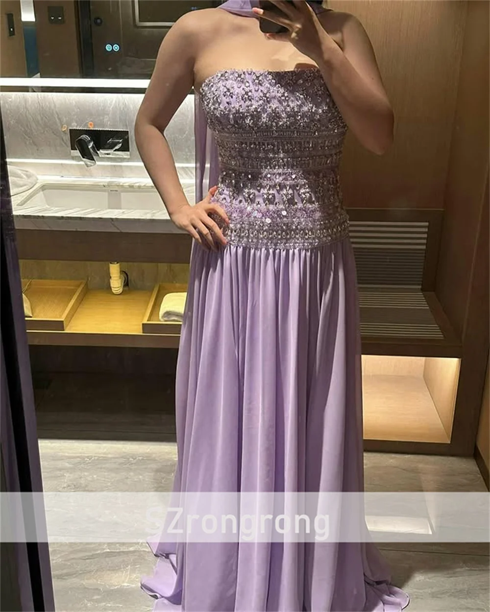 Glamuroso barco Collat gasa A-line vestido saudí sin espalda con cuentas de cristal vestido de fiesta de noche para mujer hecho a medida vestiti cerim